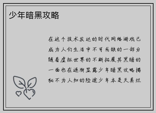 少年暗黑攻略